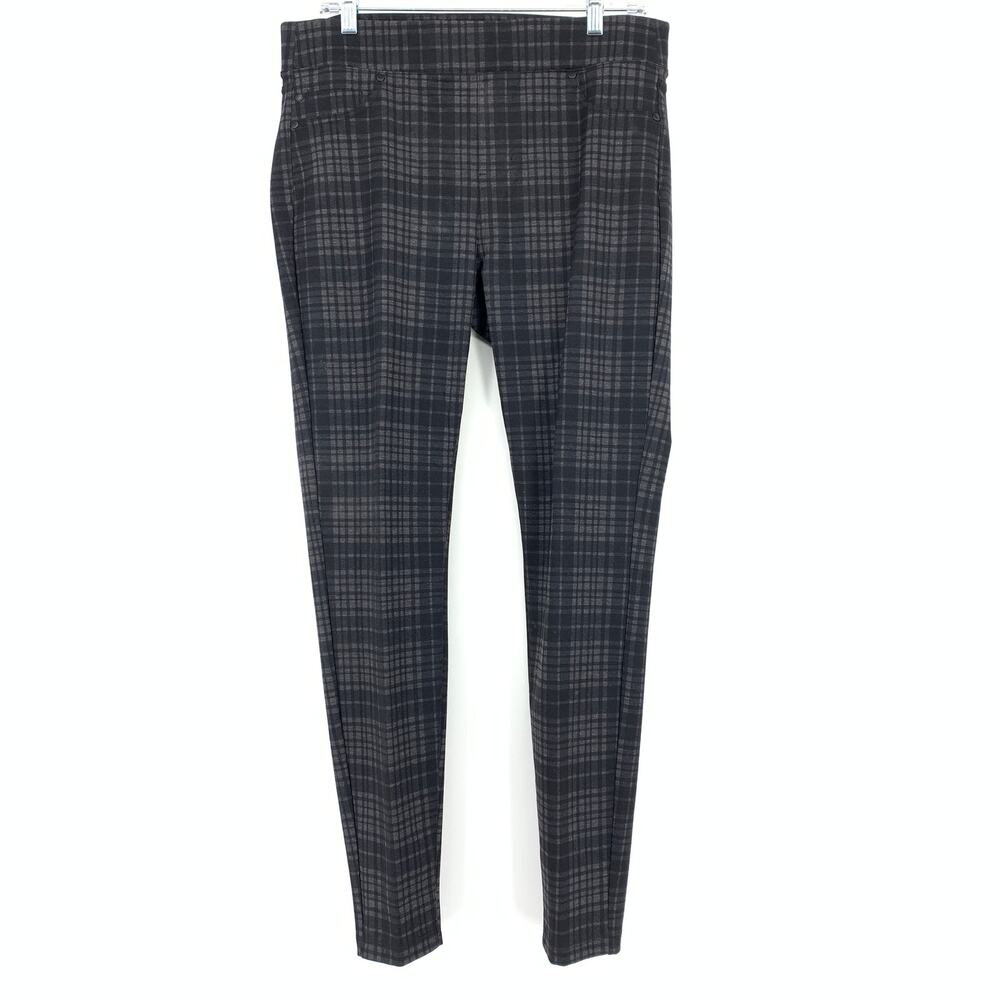 Liverpool Ponte Legging Pants Womens SIze 10 Black Gray Plaid Pull On Waist